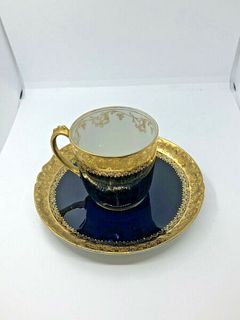 Antique Cobalt Blue and gold  J.P.L France-porcelain cup demitasse and saucer