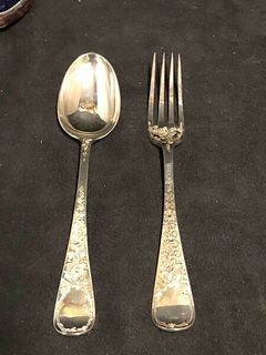 CHILDS STERLING SILVER FORK AND SPOON SET LONDON 1883