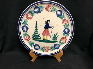 HB QUIMPER FRENCH FAIENCE CAKE PLATE- Breton Man