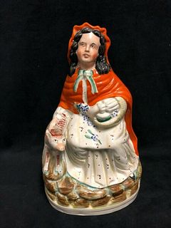 ANTIQUE STAFFORDSHIRE POTTERY RED RIDING HOOD - ENGLAND C.1860