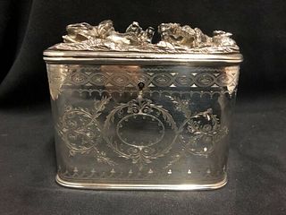SILVER PLATED VICTORIAN TEA CADDY -HUNTING THEME
