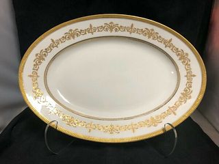 LARGE ANTIQUE WHITE AND GOLD FRENCH LIMOGES PORCELAIN PLATTER 17" x 12"