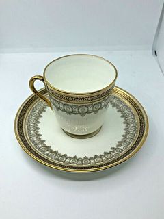 Antique Cauldon England Gold and white porcelain demitasse and saucer