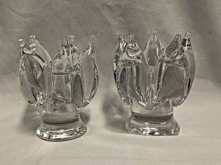 PAIR OF ORREFORS SWEDISH CRYSTAL CANDLE HOLDER