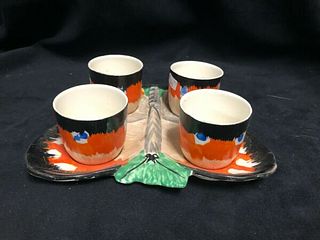 4 ART DECO HANCOCKS IVORY WARE EGG CUPS HAND PAINTED IN ENGLAND