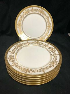 ANTIQUE WHITE AND GOLD FRENCH LIMOGES HAND PAINTED  PORCELAIN PLATES - 6 X 8 1/4