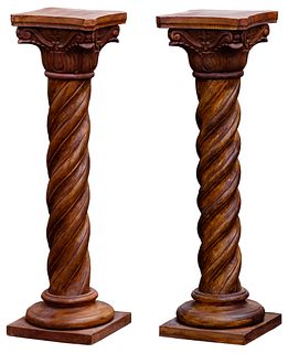 Stained Carved Wood Plant Stands