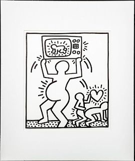 Keith Haring (1958-1990): (Figure and Dolphin II); and Untitled