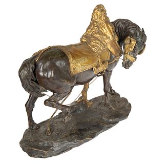 A BRONZE SCULPTURE OF A BRIDLED HORSE, CAST BY A. SADOUX (FRENCH LATE 19TH CENTURY) 