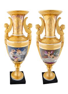 A PAIR OF ENGLISH TWO-HANDLED PORCELAIN VASES WITH MYTHOLOGICAL SCENES OF VENUS AFTER RICHARD WESTALL (BRITISH 1765-1836), PROBABLY BARR, FLIGHT AND B