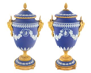 A PAIR OF ORMOLU-MOUNTED ENGLISH PATE-SUR-PATE VASES, WEDGEWOOD, EARLY 20TH CENTURY