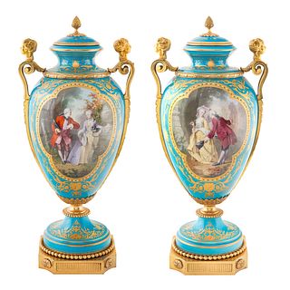 A PAIR OF FRENCH SEVRES STYLE PORCELAIN VASES, LATE 19TH-EARLY 20TH CENTURY