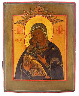 A RUSSIAN ICON OF THE VLADIMIRSKAYA MOTHER OF GOD, 19TH CENTURY