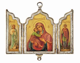 A RUSSIAN SILVER-MOUNTED TRAVELING ICON, WORKMASTER IVAN ALEKSEEV, MOSCOW, 1876-1912