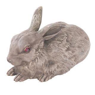 A FABERGE SILVER 'BUNNY' BELLPUSH, MOSCOW, 1899-1914