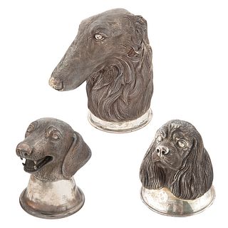  A GROUP OF RUSSIAN AND TWO CONTINENTAL 'HUNTING DOG' SILVER STIRRUP CUPS, THE RUSSIAN 1ST MOSCOW ARTEL, LATE 19TH CENTURY 