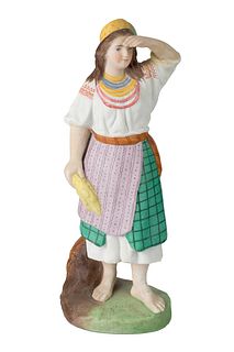 A RUSSIAN PORCELAIN FIGURE OF A UKRAINIAN WOMAN, FROM THE "PEOPLES OF RUSSIA" SERIES, GARDNER PORCELAIN FACTORY, MOSCOW, LATE 19TH CENTURY