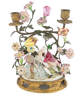 A GERMAN ORMOLU-MOUNTED CANDLEHOLDER PORCELAIN GROUP, MEISSEN, DRESDEN, LATE 19TH-EARLY 20TH CENTURY