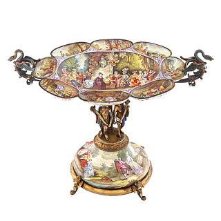 AN AUSTRIAN METAL AND ENAMEL SWEETMEATS SERVING DISH, LATE 19TH CENTURY