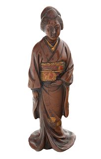 A JAPANESE BRONZE FIGURE OF A GEISHA, MEIJI PERIOD (1868-1912)