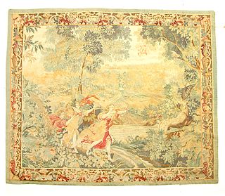 A FLEMISH-STYLE VERDURE 'HUNTING PARTY' TAPESTRY, LATE 19TH-EARLY 20TH CENTURY