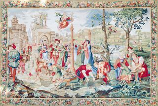 A LARGE MODERN CONTINENTAL ALLEGORICAL TAPESTRY
