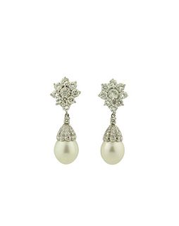 8.25ct Diamond And South Sea Pearl Earrings