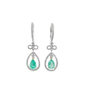H.Emperor 18K Emerald And Diamond Earrings