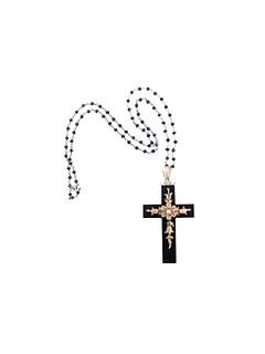 Onyx And 18K Gold Cross Pendant With Spinel Necklace