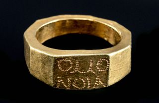 Greek 20K+ Gold Ring w/ Marriage Inscription, 11.1 g