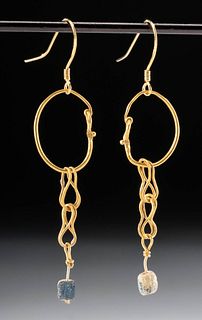 Roman 23K+ Gold Earrings w/ Glass Beads (pr)