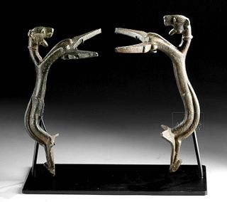Lot of 2 Near East Bronze Handles -  Leaping Leopards
