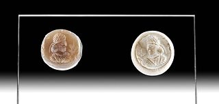 Sasanian Stone Stamp Seal Bead w/ Profile Figure