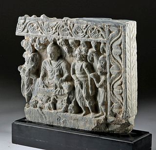 Gandharan Schist Relief Panel - Buddha & Attendees