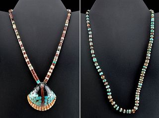 20th C. Native American Navajo Stone, Shell Necklaces
