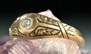 Early 20th C. French 18K Gold Ring w/ Diamond