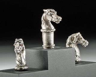 19th C. European Silver Horse-Head Cane Finials (3)