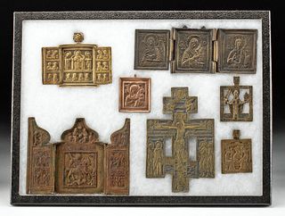 19th C. Russian Brass Icons Assortment w/ Crucifix