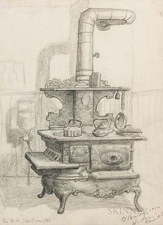 Gertrude O'Brady (American, 1904-1985)      Two Framed Drawings: Stove