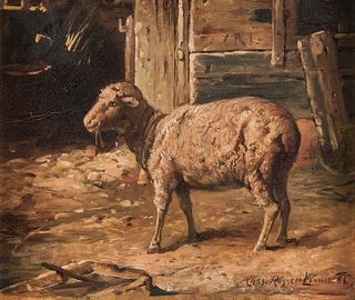 Charles Russell Loomis (American, 1857-1936)      Sheep in Barnyard.