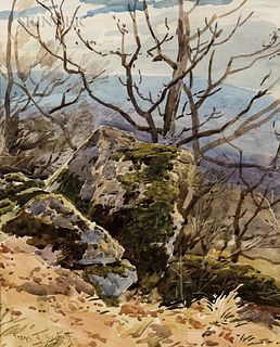 Franz Arthur Bischoff (American, 1864-1929)    Landscape with Moss-covered Rocks