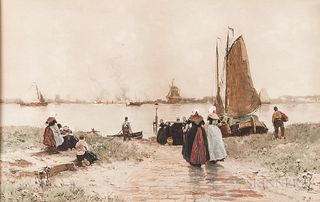 Henri Cassiers (Belgian, 1858-1944)      Dutch Harbor Scene