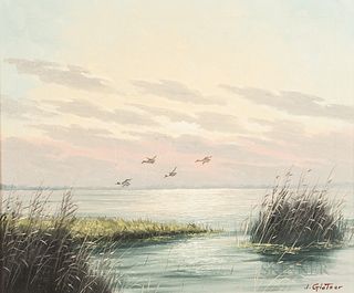 Joseph (Johann) Glotzer (American, 1925-2007)      Ducks Over the Marsh.