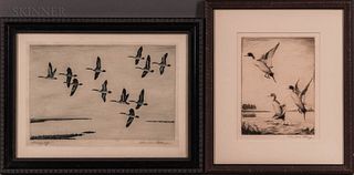 Churchill Ettinger (American, 1903-1985)      Two Framed Sporting Etchings: Lining Up