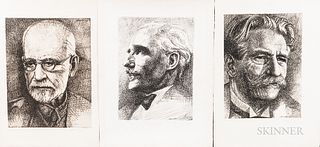 John Hansegger (American, 1908-1989)      Ten Portrait Etchings: Sigmund Freud ;  Dr. Albert Schweitzer