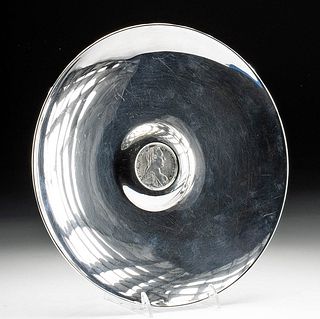 Silver Dish w/ 1780 Austrian Maria Theresa Coin, 392 g