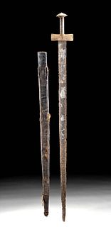 Late 19th C. Sudanese Iron Sword & Leather Sheath