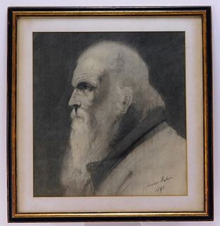Louis Hahn Walt Whitman Charcoal Portrait Drawing