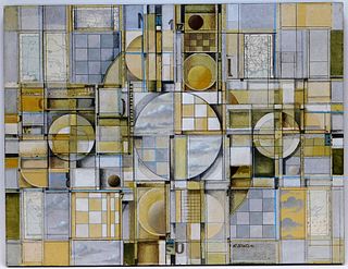 Roderick Slater Grid Collage Mixed Media Painting