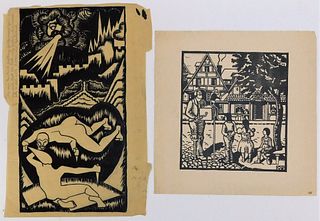 2 Otto Plaug Surrealist Wood Block Print